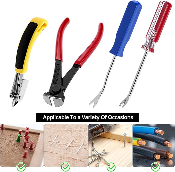 QWORK 4 Pcs Staple Remover Tool and Nail Puller Set, End Cutting Plier - Image 5