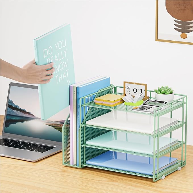 Marbrasse Desk Organizer and Accessories，4-Tier Paper Letter Tray Organizer - Image 5