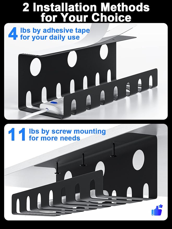 Delamu 2 Pack Metal Under Desk Cable Management Tray, U Channel Cord Organizer - Image 4