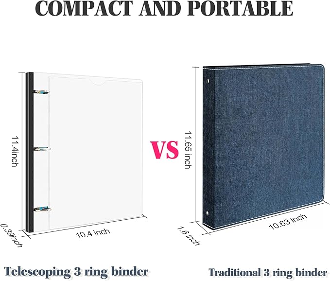 INFUN 1 Inch Telescoping 3 Ring Binder -12 PCS-White, Flexible Binders - Image 3