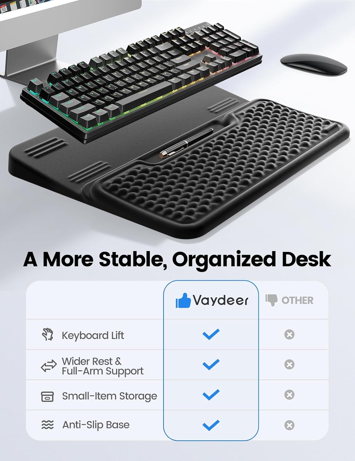 Vaydeer Extra Large Keyboard Stand with Wrist Rest, Ergonomic Wrist Support