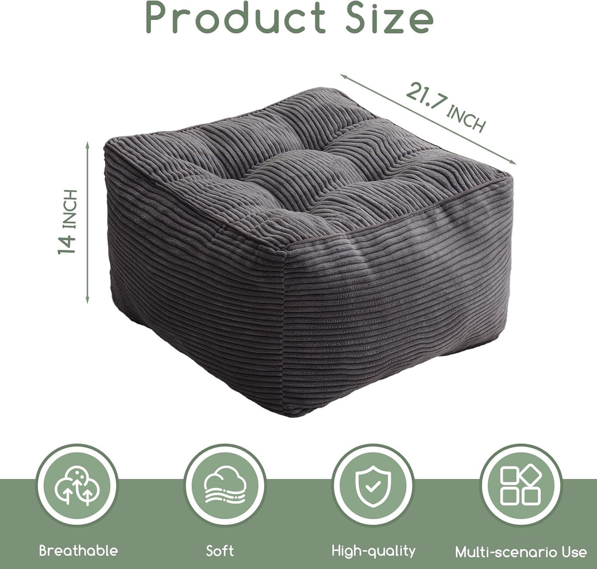 higogogo square stuffed pouf ottoman, corduroy poufs with shown in use