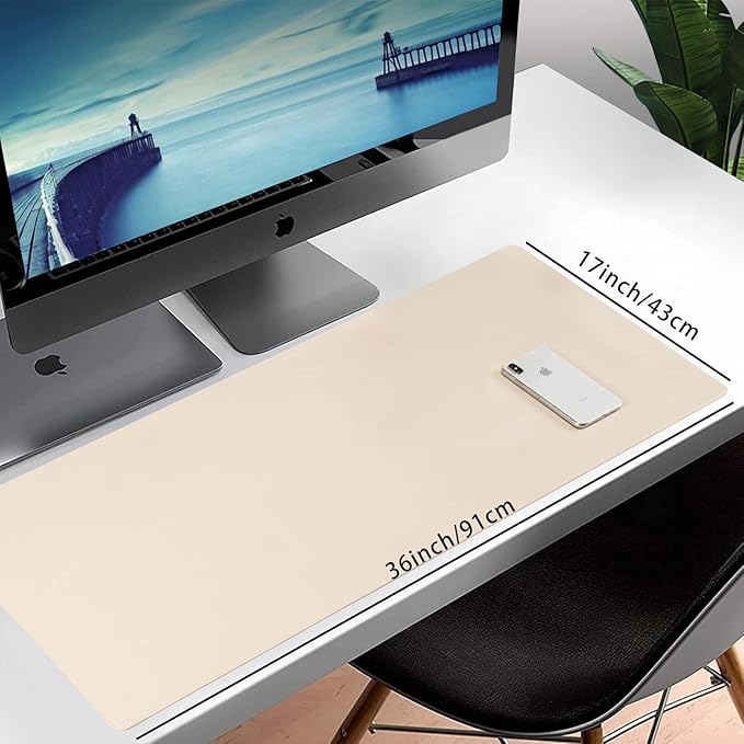 Leather Desk Pad Blotter, Wolaile 36x17 inch Big Keyboard Mouse Pad, Waterproof - Image 2