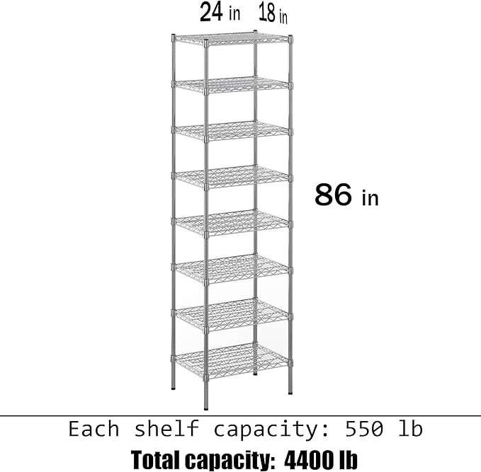 Regal Altair 18" Deep x 24" Wide x 86" Height Wire Shelving Kit | 8-Tier | NSF - Image 3