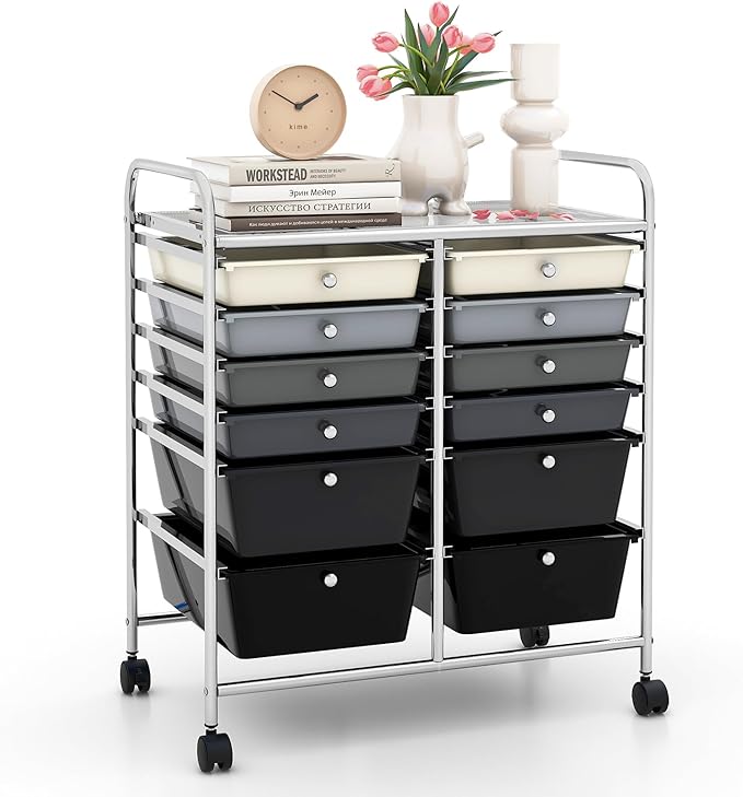 LDAILY 12 Drawer Rolling Storage Cart, Craft Cart Organizer on Wheels w/Metal by LDAILY