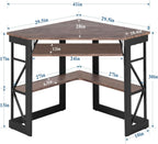 VECELO Corner Desk Computer Desk Writing Table with Smooth Keyboard Tray&Storage Shelves for Small Spaces/Compact Home Office Triangle Table,Brown