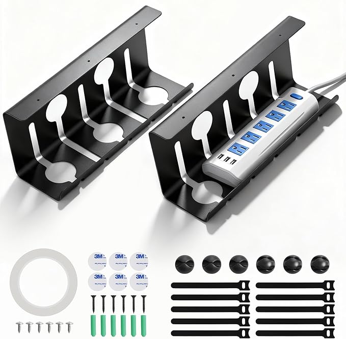 2 Pack Under Desk Cable Management Tray, 16.5" L x 4.7" W x 6.8" H, Wire by TooCust