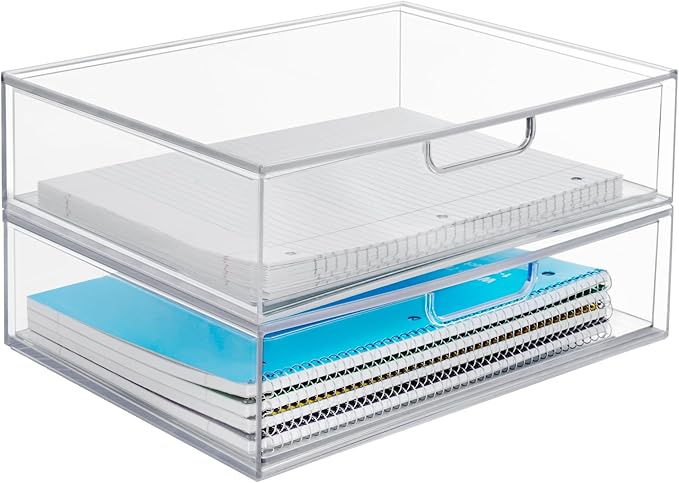 STORi STAX Plastic Stackable Organizer Drawers Clear | 12.5" Wide | Set - Image 8