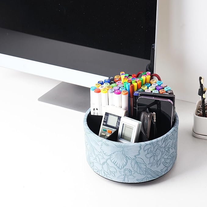 Hennaja Remote Control Holder, 360°Spinning PU Leather Desk TV Remote Caddy - Image 7