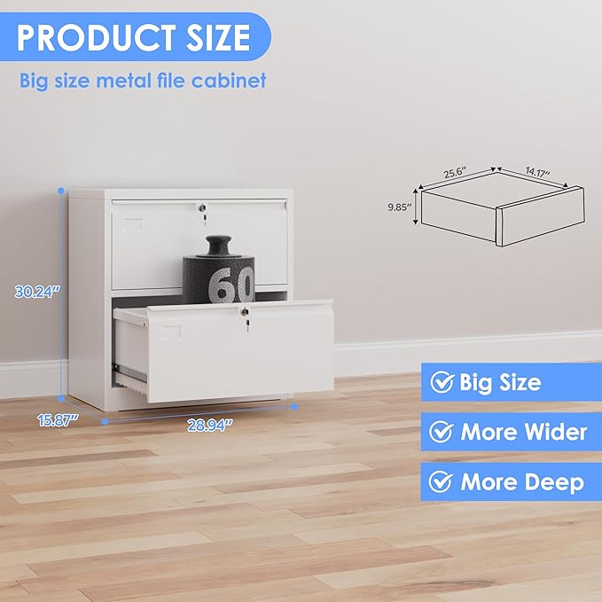 SUXXAN 2 Drawer File Cabinet, Lateral Filing Cabinet - Image 3