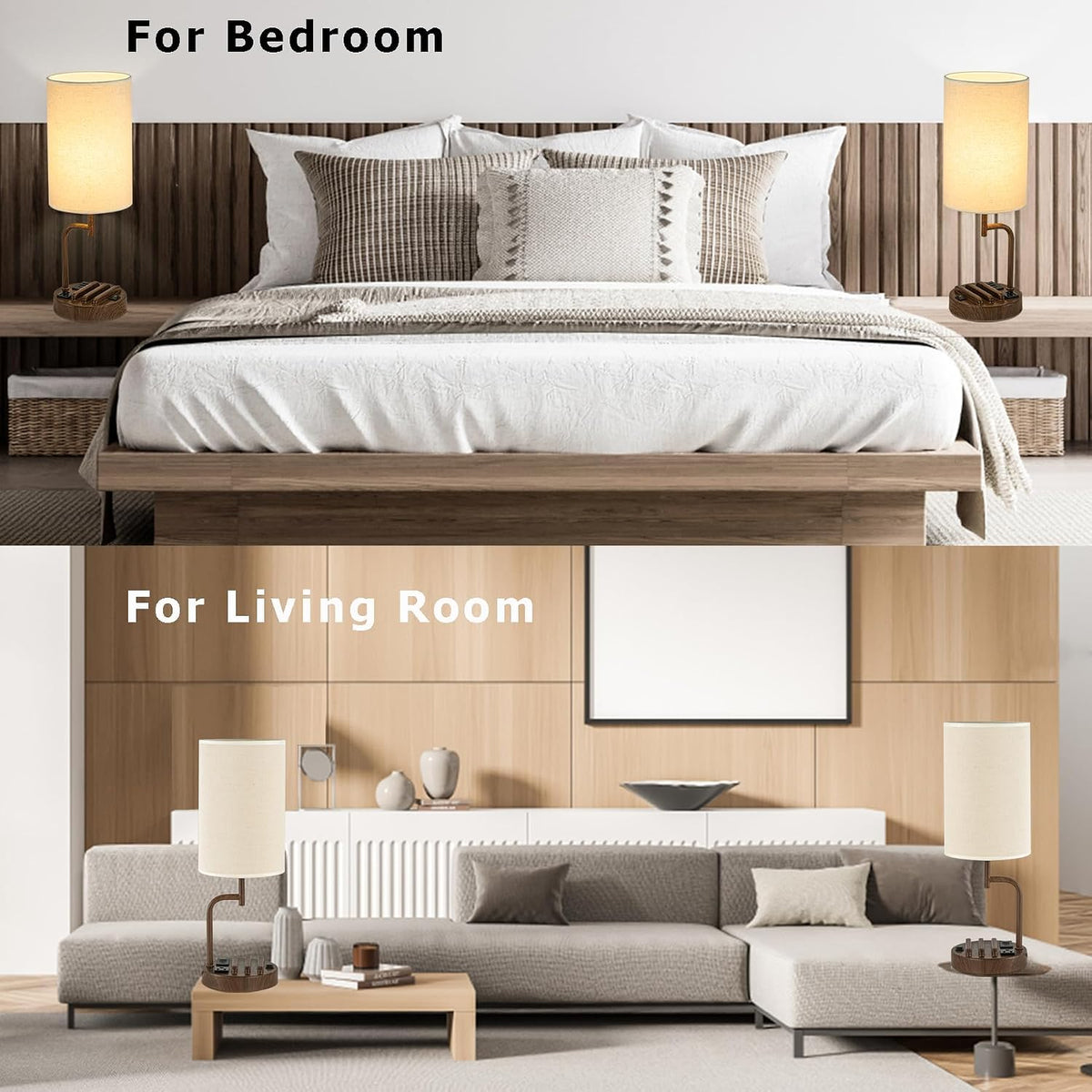 Dreamholder Table Lamp with 3 USB Charging Ports, Modern Desk Lamp with AC Ou...