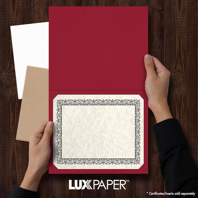 LUXPaper 9.5" x 12" Certificate Holders | Burgundy Linen | 100lb. Cover | 50 Qty - Image 3
