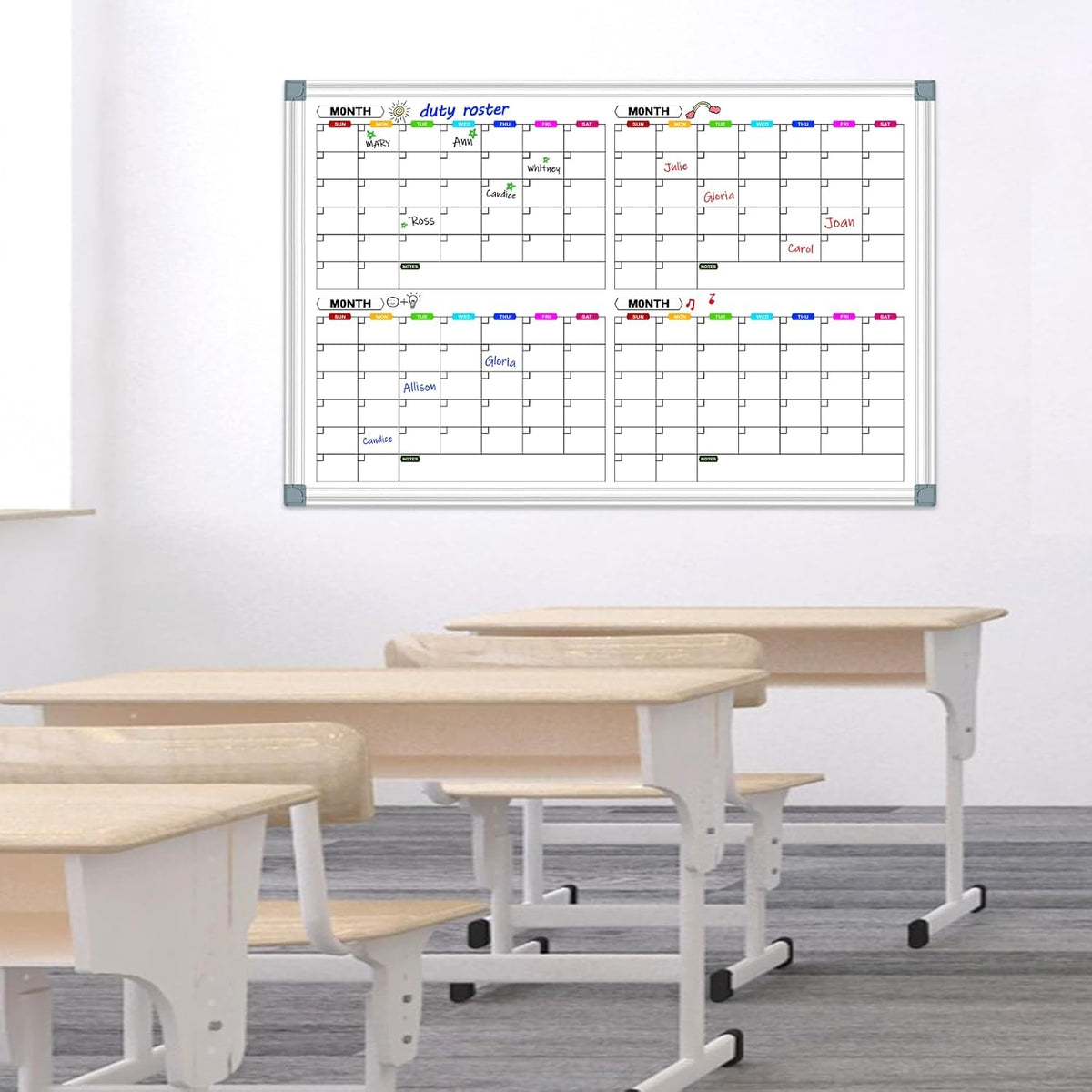 4 Month Calendar Whiteboard for Hanging Wall Mount, 36" x 24"