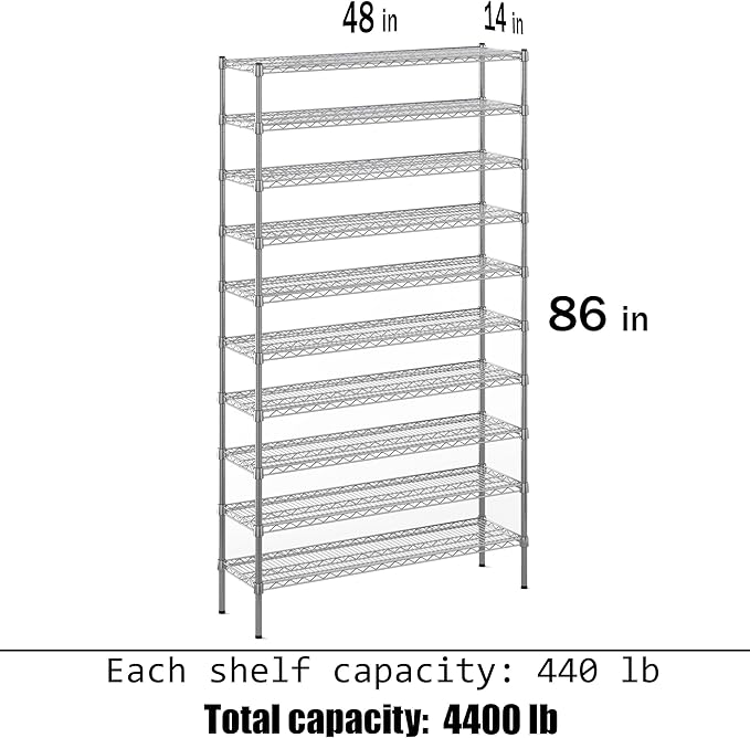 Regal Altair 14" Deep x 48" Wide x 86" Height Wire Shelving Kit | 10-Tier | NSF - Image 3