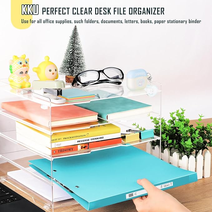 KKU 5 Tier Clear Acrylic Desk Organizer, Letter Tray Paper File Desk Organizer - Image 5