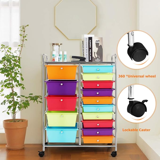 HAPPYGRILL 15-Drawer Rolling Cart, Storage Carts - Image 7