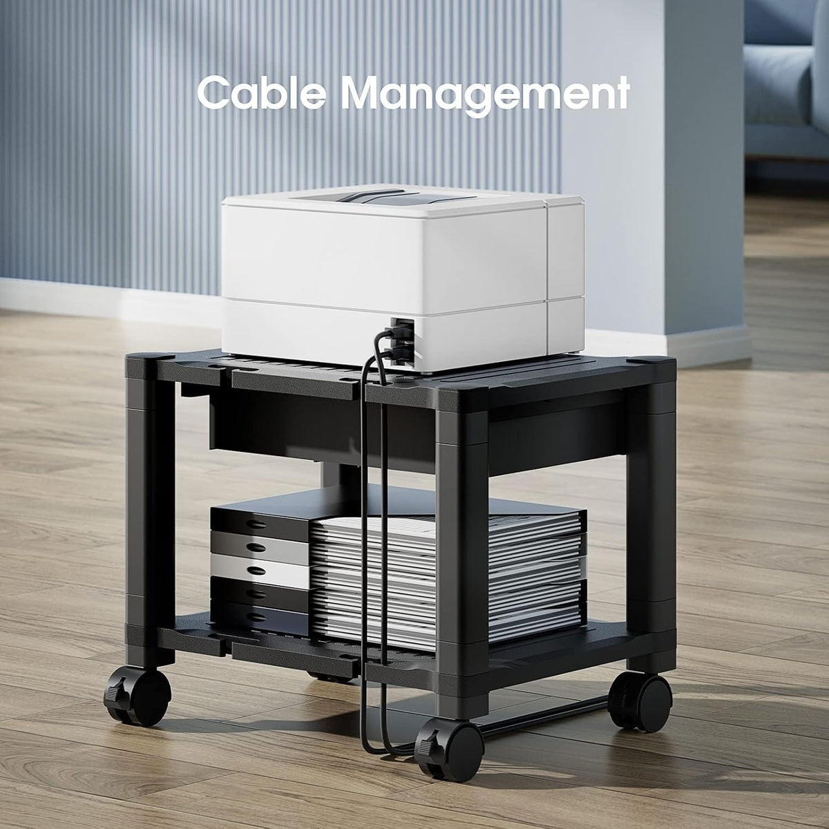 HUANUO Printer Stand with Storage Drawer, Locking Wheels, Under Desk Cart