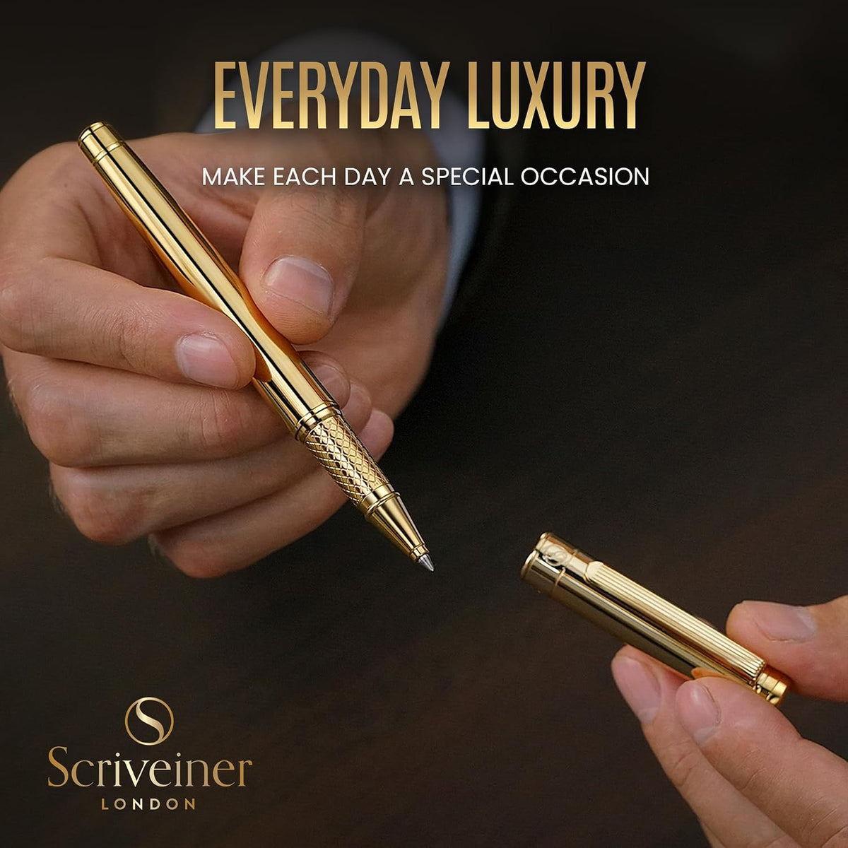 Scriveiner Gold Rollerball Pen - Stunning Luxury Pen, Real Gold Plating, Schm...