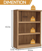 blini 3-Shelf Bookcase Wooden Bookshelves 33in Wide Floor Standing Display - Image 2