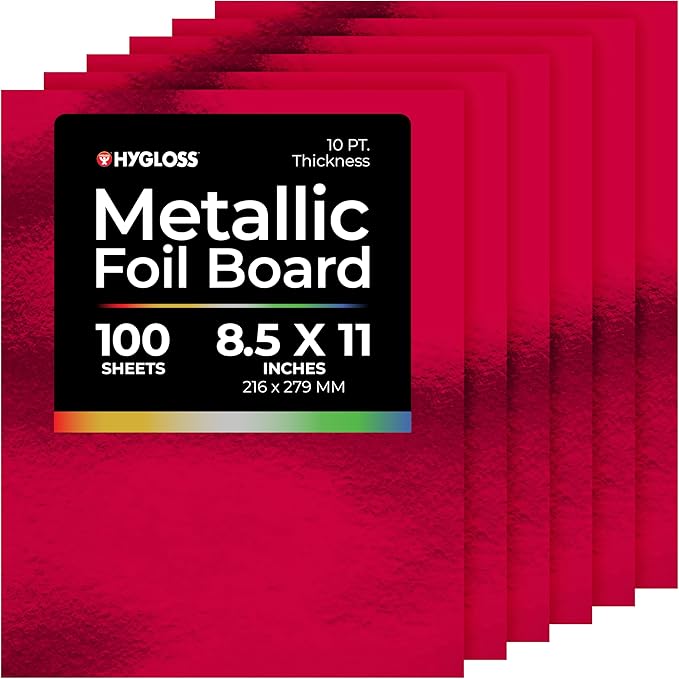 Hygloss Metallic Cardstock Sheets – 100 Shiny Red Sheets, 8.5” x 11” by HyglossProductsInc