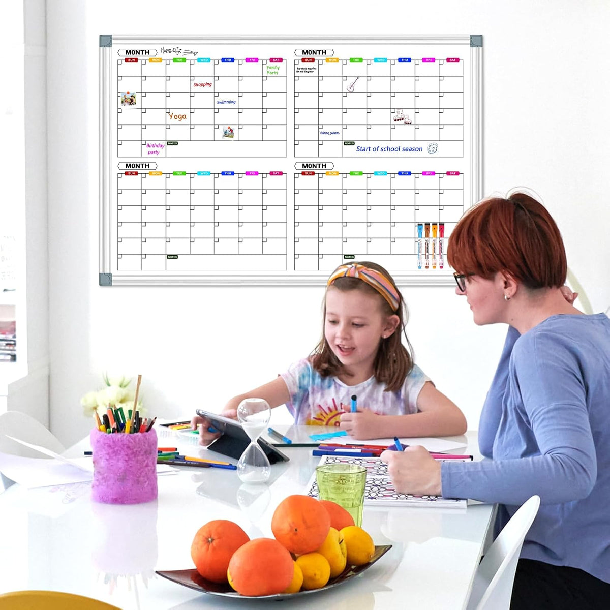 4 Month Calendar Whiteboard for Hanging Wall Mount, 36" x 24"
