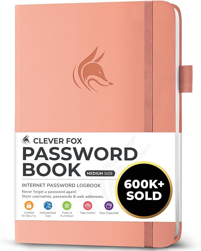 Clever Fox Password Book with alphabetical tabs. Internet Address Organizer by CleverFox