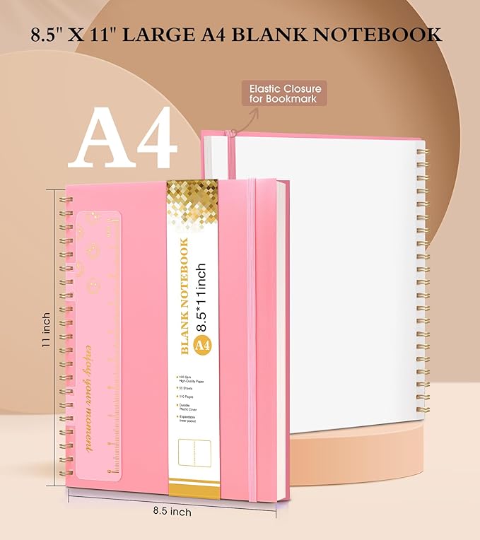 Blank Spiral Notebook Journal 8.5” x 11”, A4 Large Pink Sketch Book - Image 2