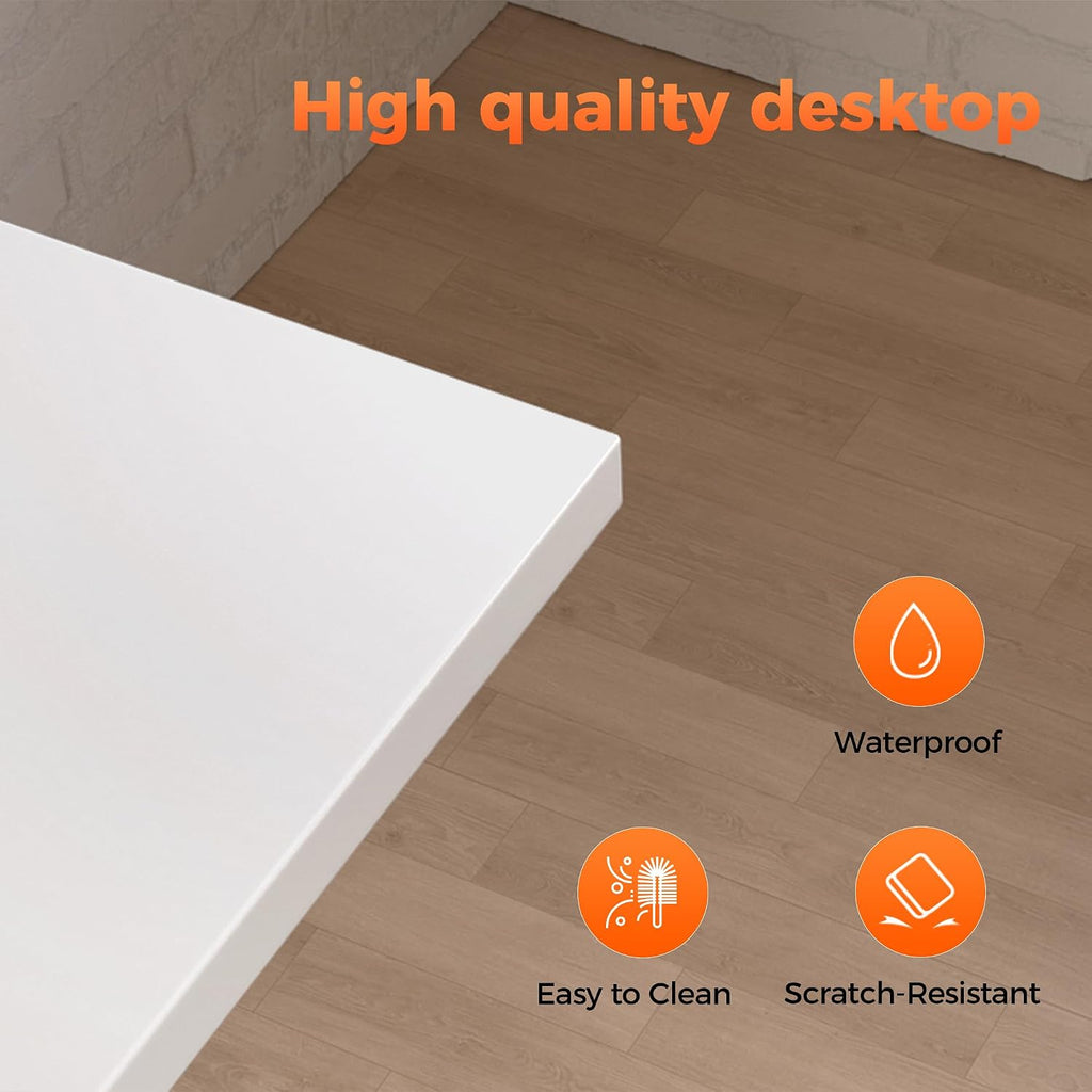 39x20 Inch Computer Desk with Wheels, Small Simple Rolling Desk | Writing Table for Home Office Bedroom Work Study, White