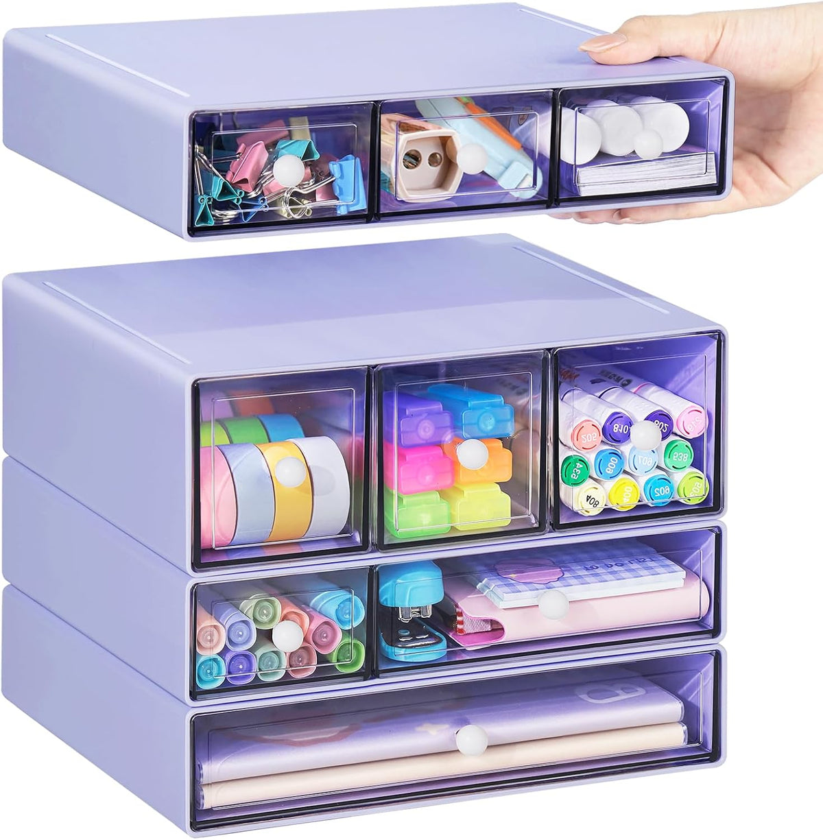 Desk Storage Organizer with 9 Drawers, 4 Tiers Stackable Desktop Craft Storag...