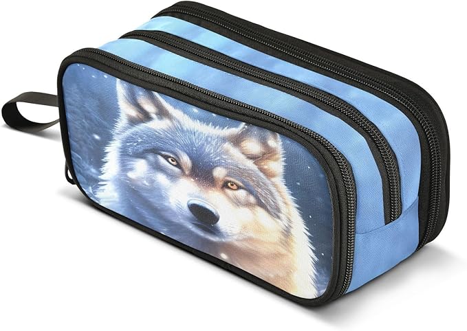 BOENLE Wolf Snowy Pencil Case Box Boys Girls Large Pencil Pouch Zipper by BOENLE-WELCOMEYOURCOMING