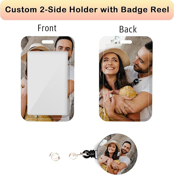 Photo Personalized Badge ID Card Holder Custom Retractable Badges Reel Clip - Image 2