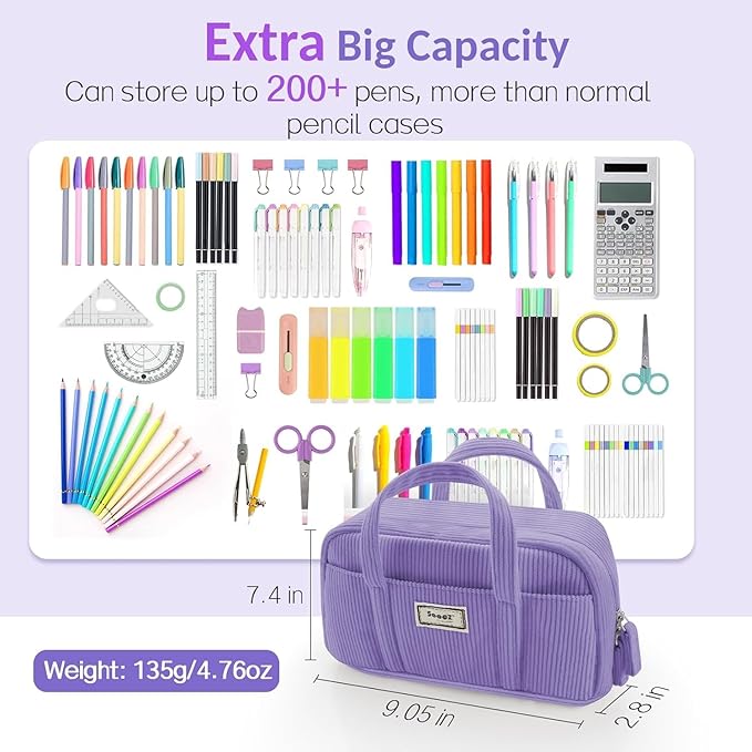 Sooez Large Pencil Case Pouch, Extra Big Pencil Bag - Image 3