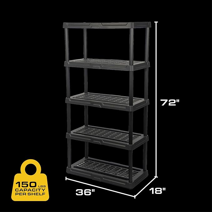 CX 5-Tier Plastic Storage Shelving Unit, Heavy Duty, 150lbs Per Shelf Capacity - Image 2