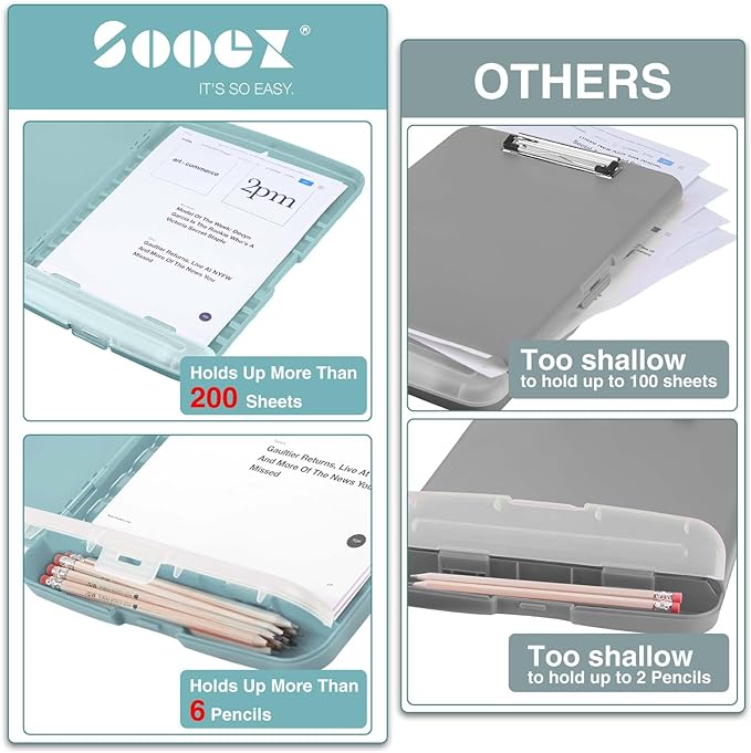 Sooez Clip Boards 8.5x11 with Storage, High Capacity Storage Clipboard - Image 3