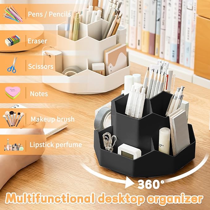 Pencil Pen Holder for Desk, 9 Slots 360 Degree Rotating Desk Organizers - Image 5