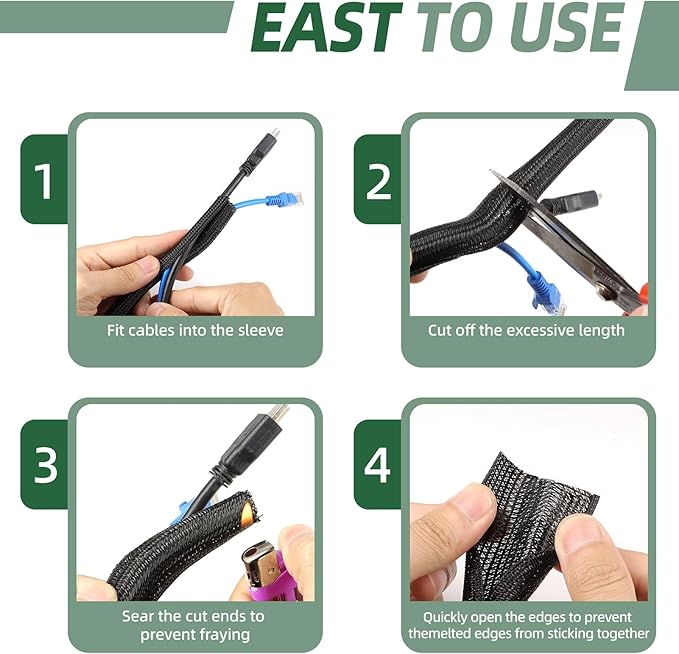Split Wire Loom Tubing, Cable Protector Sleeve, Braided Cable Management - Image 6