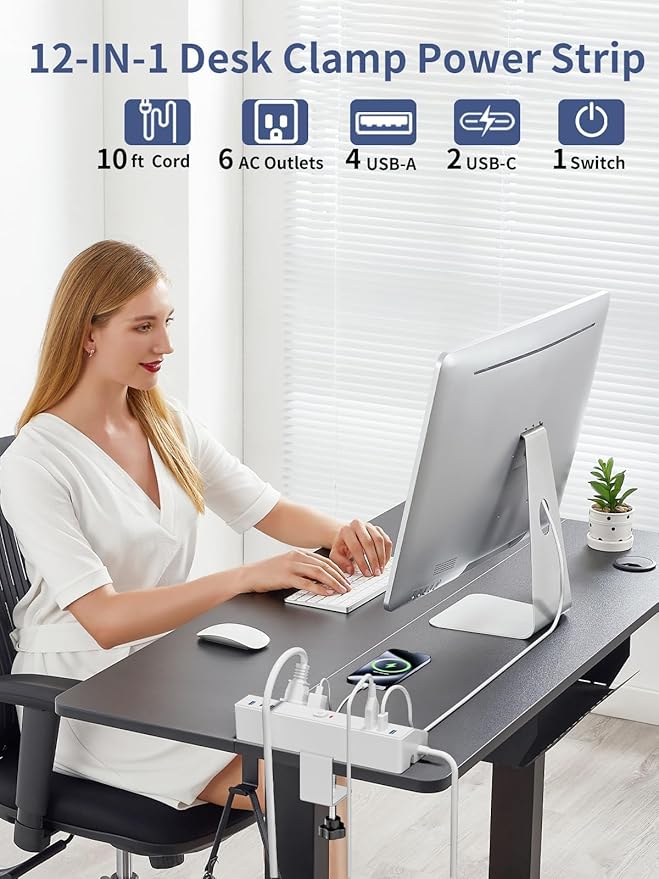 Desk Clamp Power Strip, 40W Fast Charging Station, Desktop Mount Surge Protect - Image 3