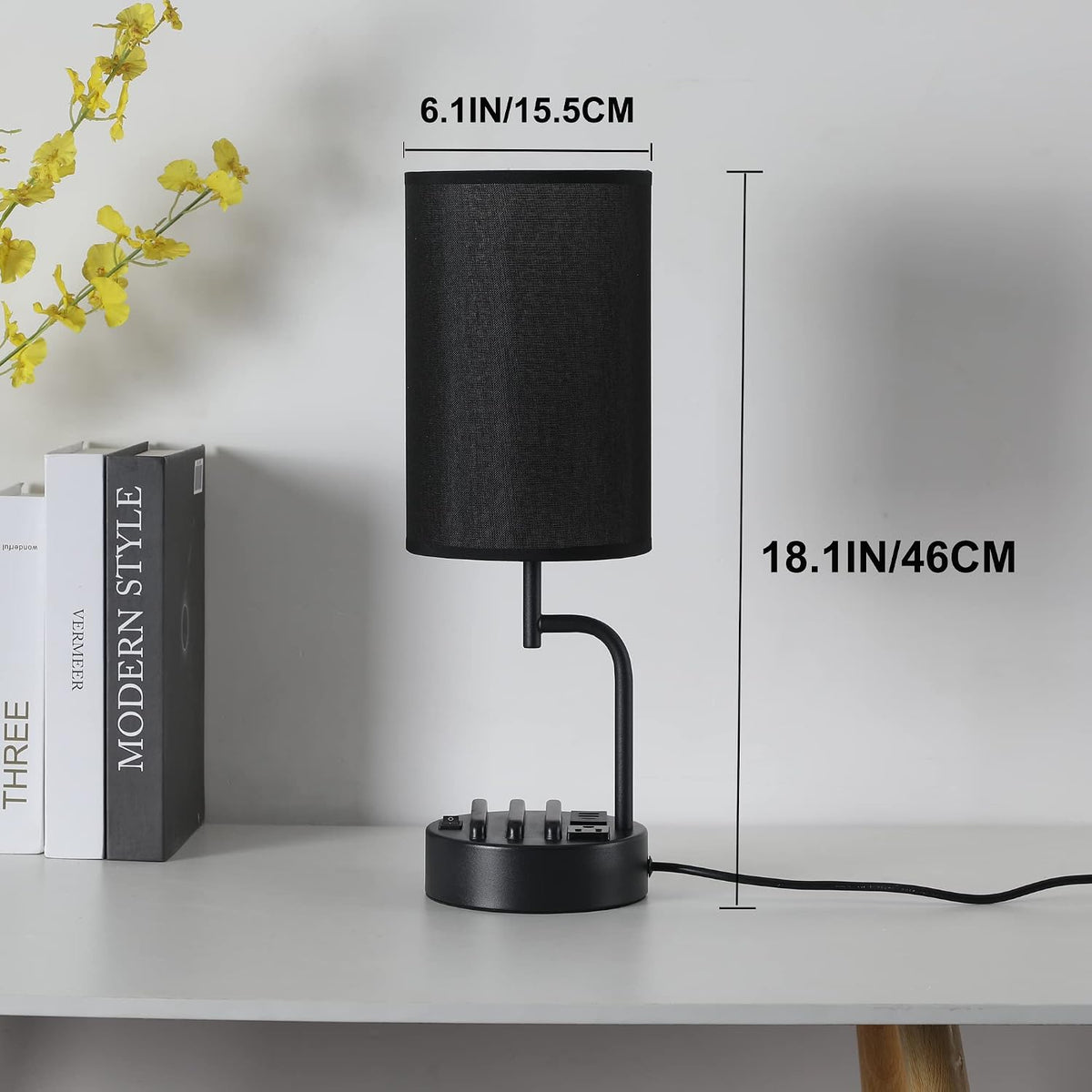 Dreamholder Table Lamp with 3 USB Charging Ports, Modern Desk Lamp with AC Ou...
