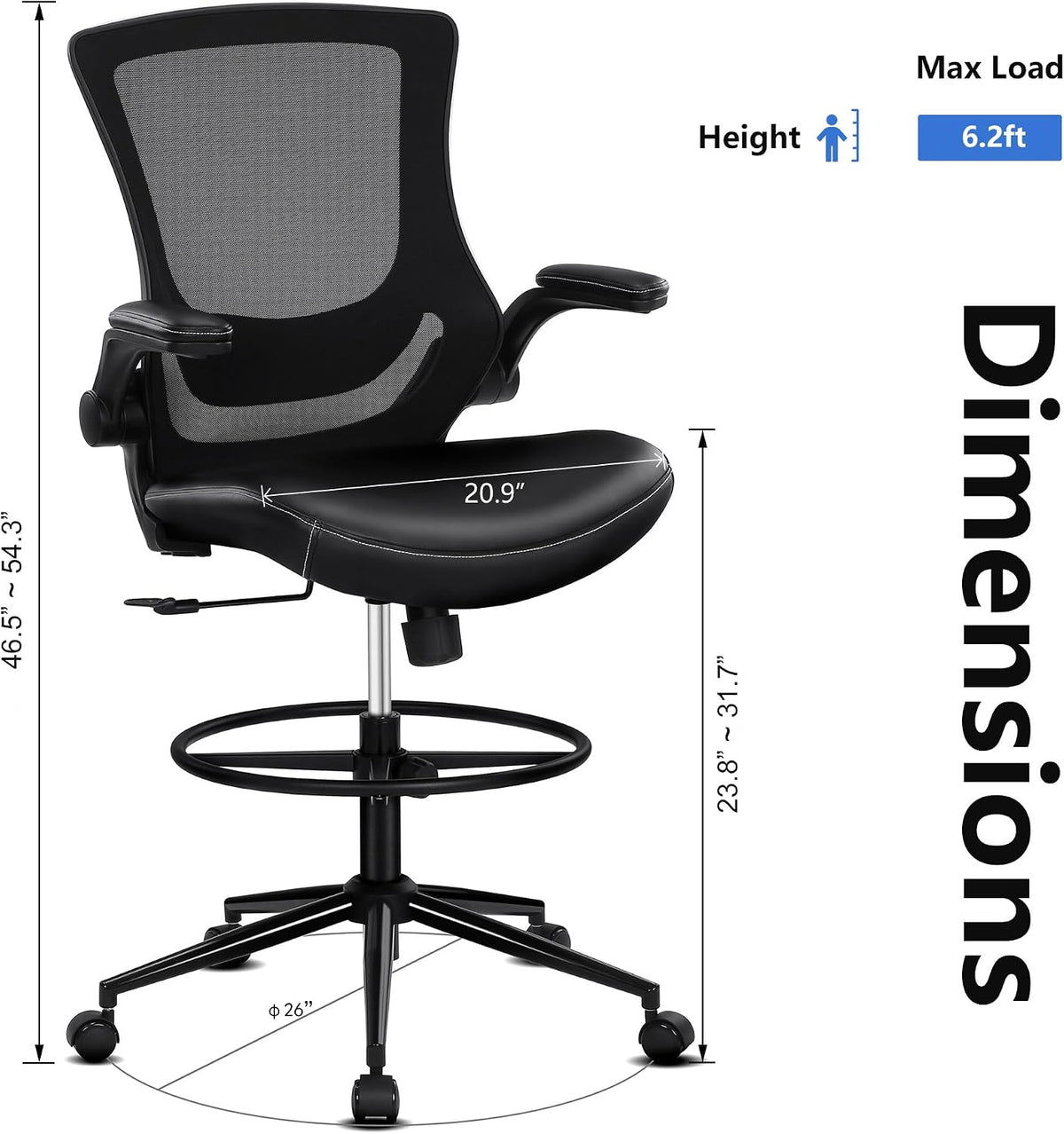 Misolant Tall Office Chair for Standing Desk, Drafting Chair with Footrest Ri...