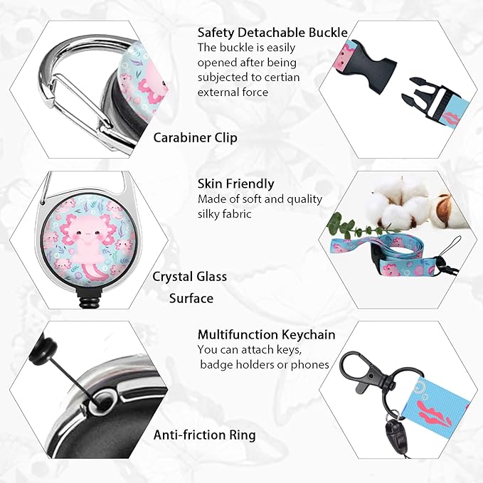 Cute Axolotls Lanyards for Id Badges, Retractable ID Badge Holder - Image 4