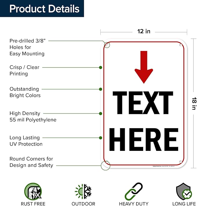 Custom Arrow, Custom Directional Sign, Arrow Down Sign, 12x18 Inches, 55 mil - Image 6