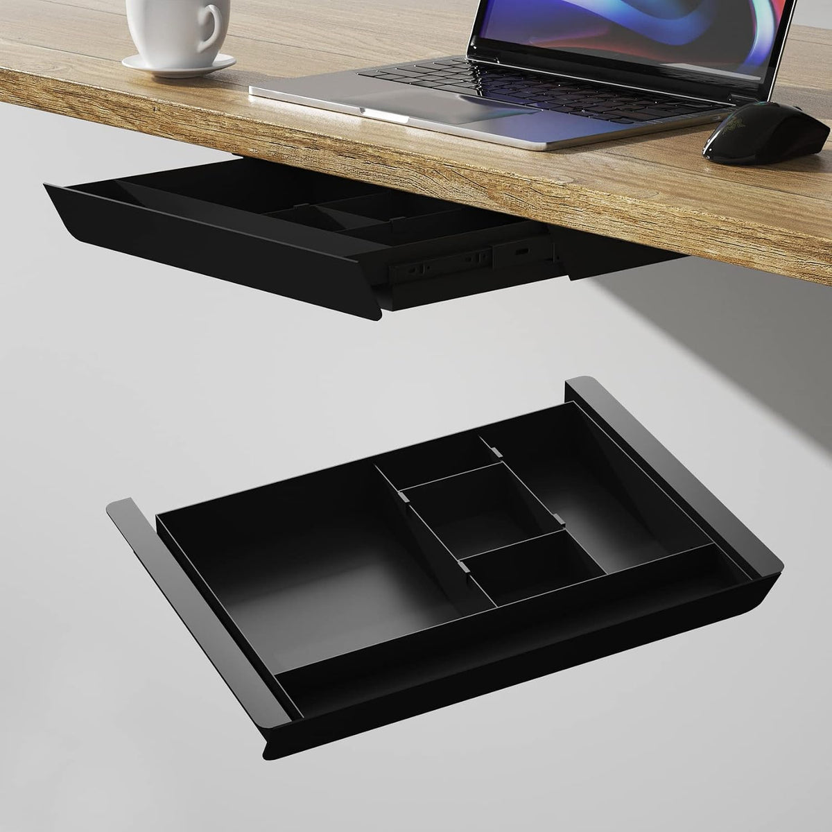 Under Desk Mounted Sliding Pull-out Drawer with Pencil Tray and Slide Storage...