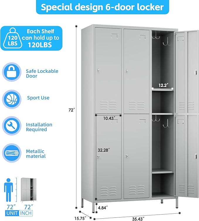 SUPEER 6 Doors Metal Locker Employee - Image 3