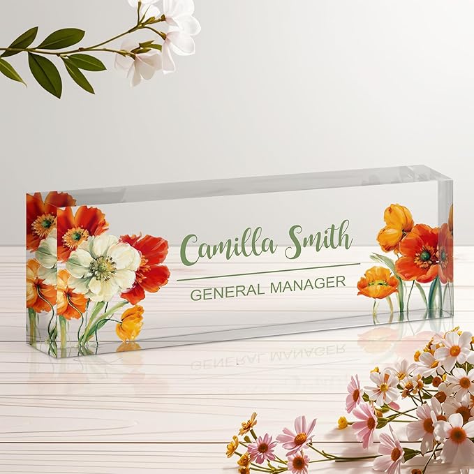 Personalized Name Plate for Desk, Custom Acrylic Desk Name Sign, Office by Unknown