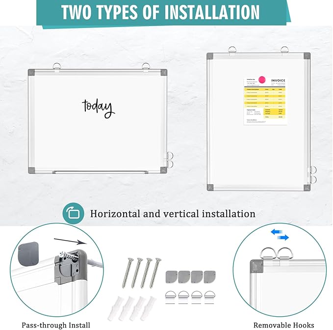 AMUSIGHT Dry Erase Board White Board, Hanging Mounted Whiteboard Silver - Image 6