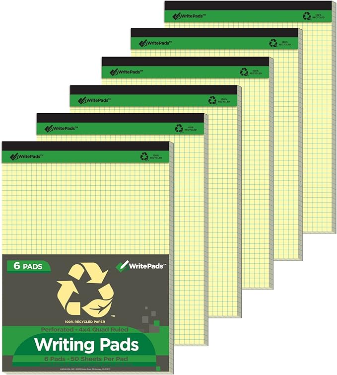 KAISA Graph Paper Legal Pads Writing Pads Recycled Paper 8.5"x11.75" Quad Ruled by KAISA