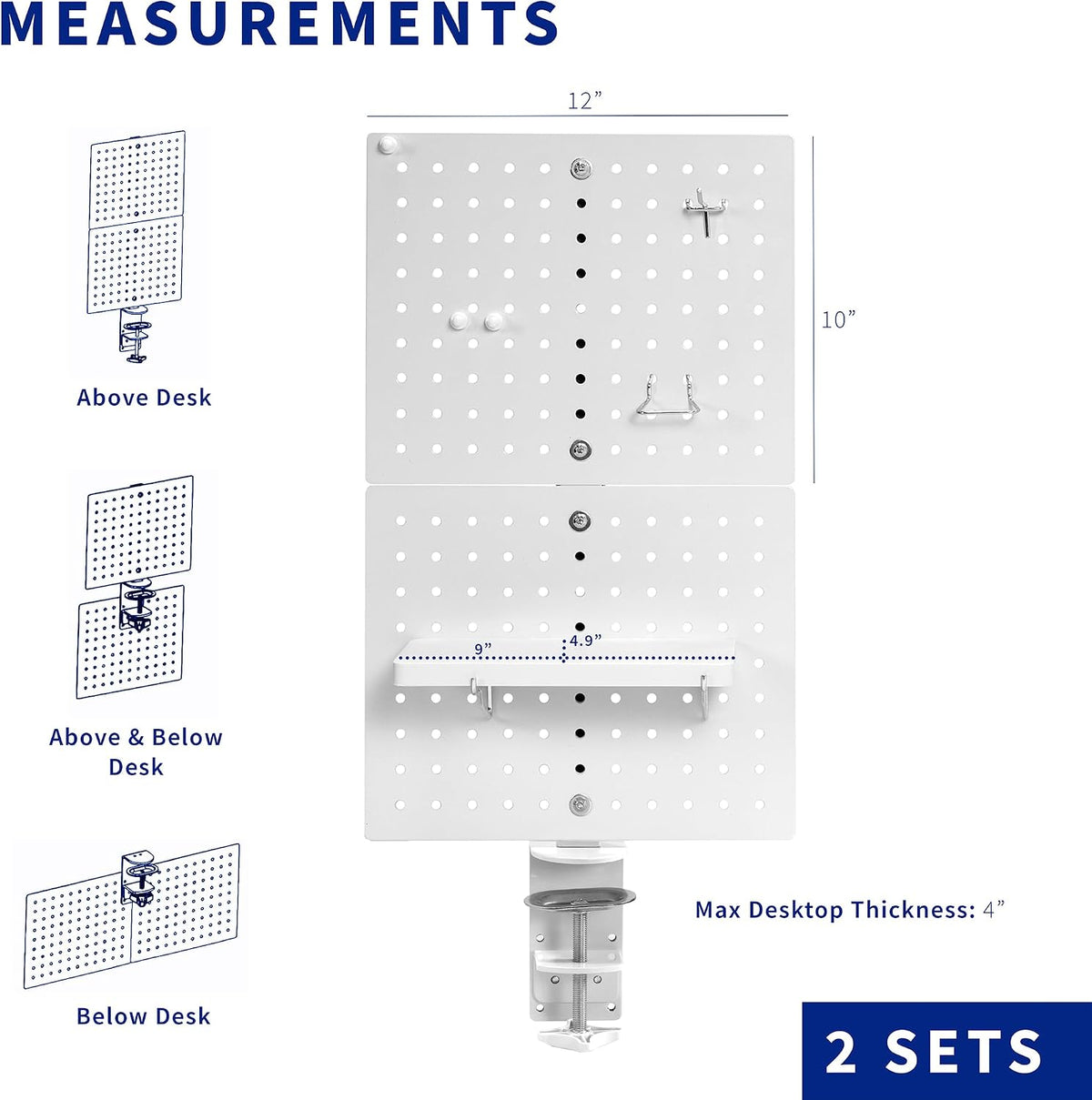 VIVO White Clamp-on 20 x 24 inch Desk Pegboard, PP-DK24W