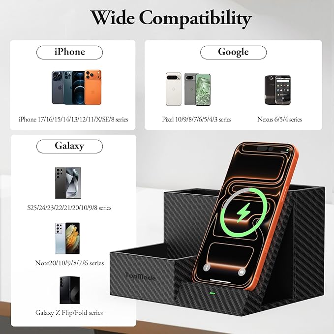 TopMade Wireless Charger Nightstand Organizer, Leather Desktop Organizers - Image 8