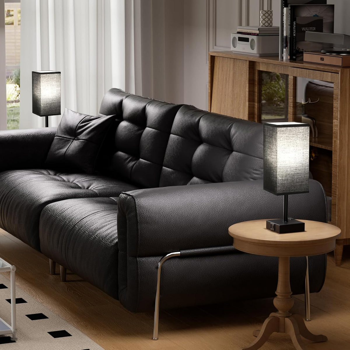 Set of 2 Black Table Lamp for Bedroom - Dimmable Touch, USB C+A, AC Outlet