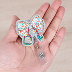 Cute Floral Bow Stethoscope Doctor Badge Reel, Funny Retractable ID Card - Image 4